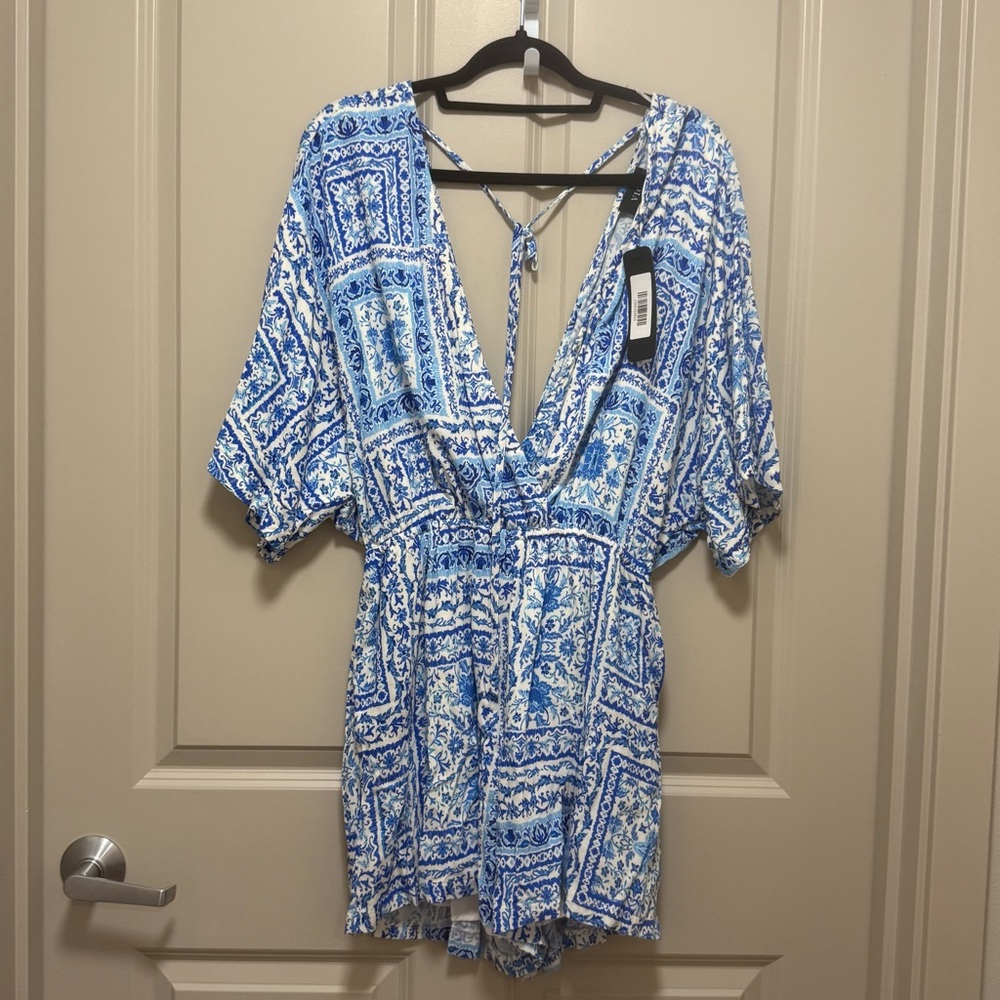 Vici Blue and White Floral Romper
